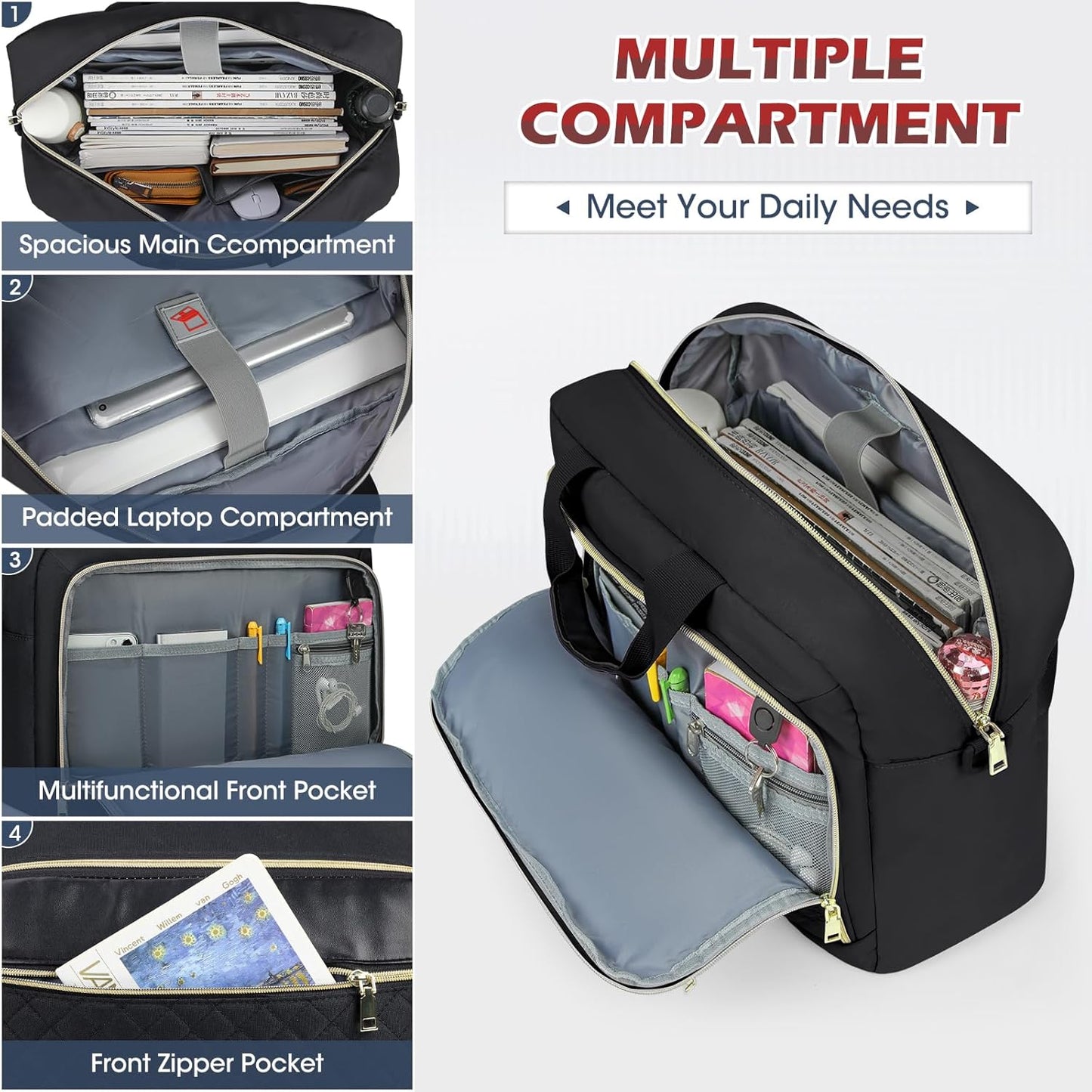 NEWHEY Laptop Bag 15.6 Inch Briefcase for Women Men Waterproof Laptop Messenger Bag Large Shoulder Computer Bag for Business Office Work College, Black
