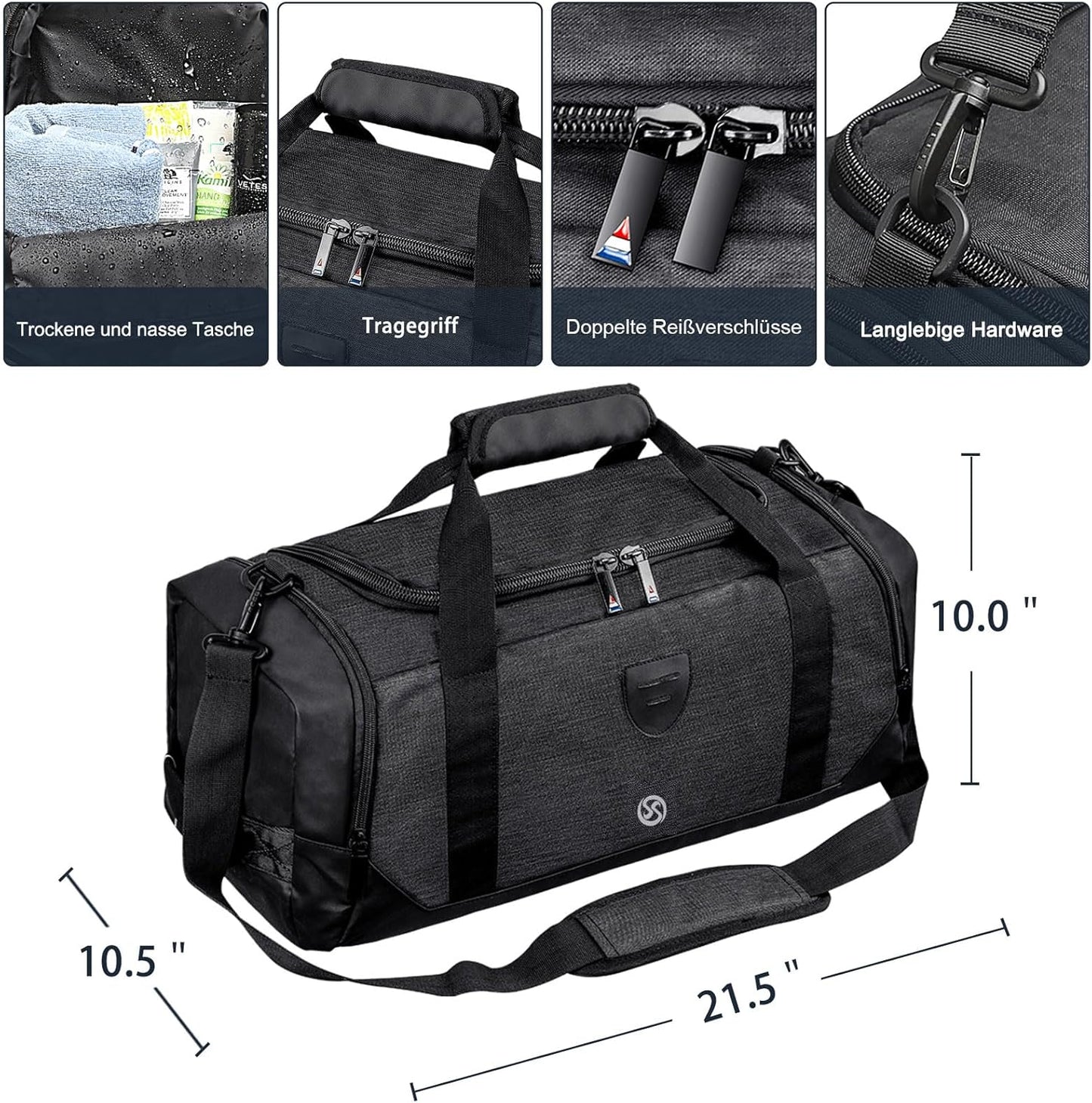 Gym Duffle Bag Backpack Waterproof Sports Duffel Bags Travel Weekender Bag for Men Women Overnight Bag with Shoes Compartment Black-Perfect Fathers Day Gifts for Dad/Men/Husband