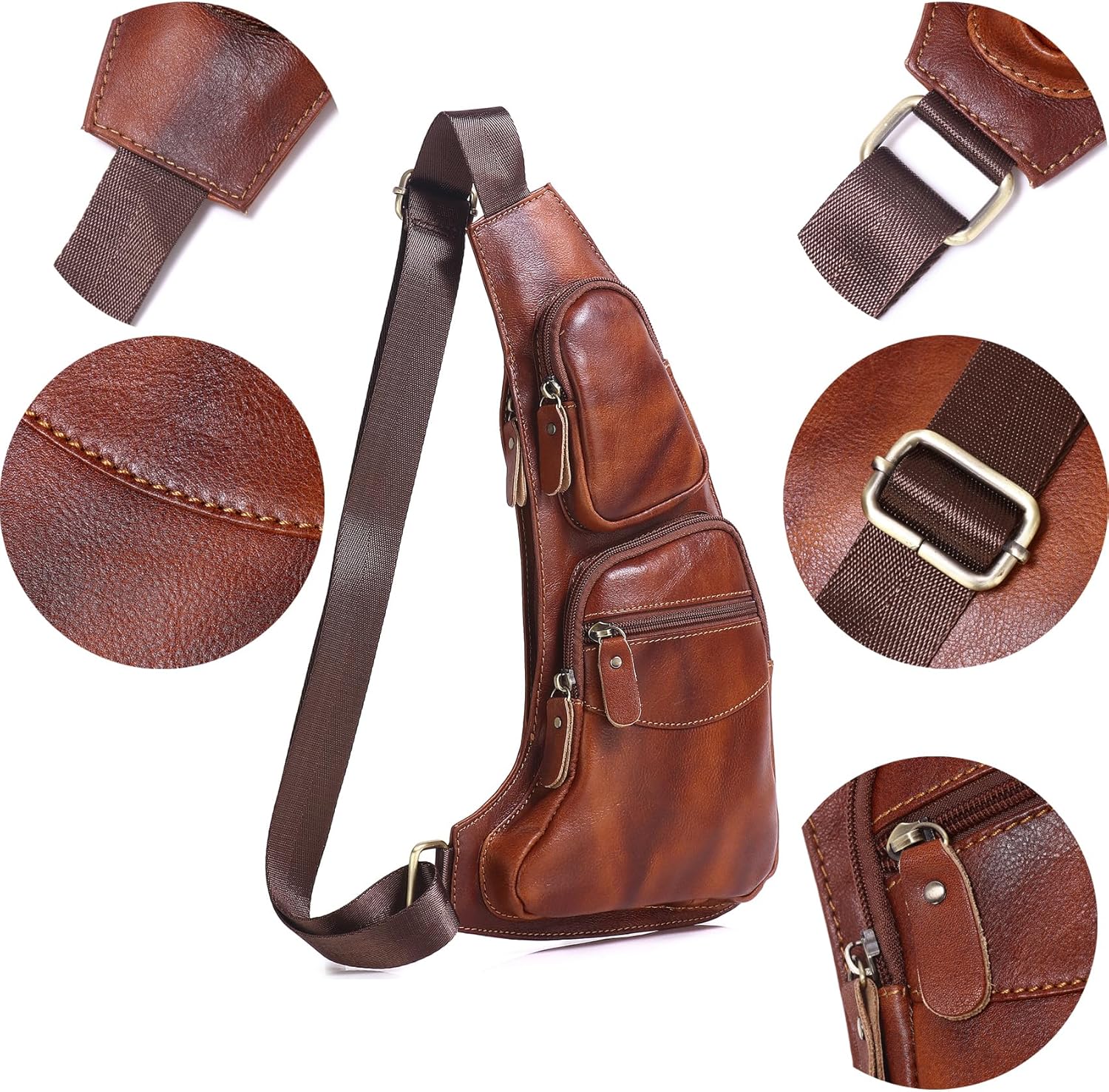 Genuine Leather Sling Bag for Men Women Backpack Chest Shoulder Satchel Crossbody Bags Casual