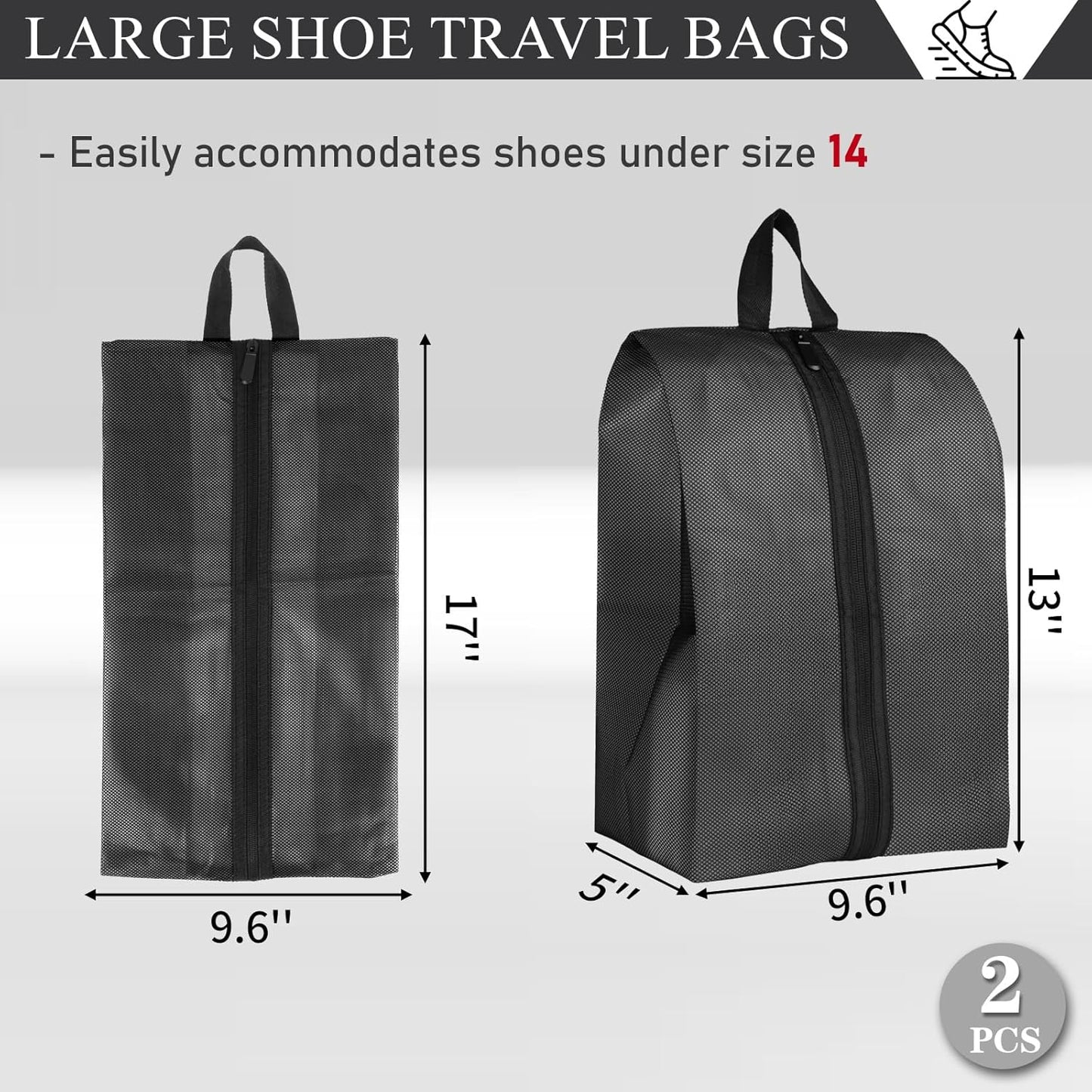 Shoe Bags for Travel, Set of 2 Pack Shoe Travel Bags for Packing, Large Waterproof Portable Travel Shoe Bag with Zipper Travel Gym Soccer Sneaker Golf Dance Essentials for Women and Men