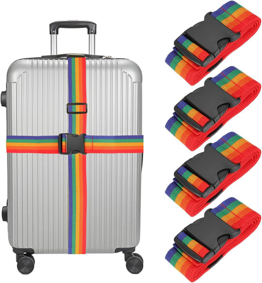 MECCANIXITY Luggage Straps with Quick-Release Buckle Adjustable Suitcase Belt Strap for Suitcase Briefcase Backpack Travel, Rainbow, Pack of 4