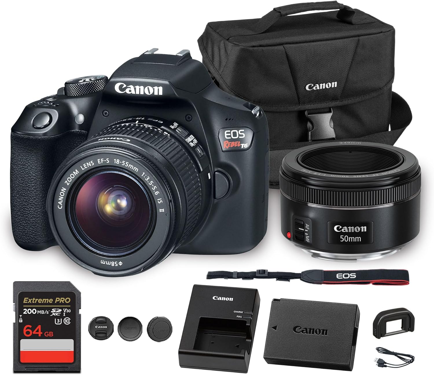 Canon EOS Rebel T6 DSLR Camera with 18-55mm Lens | 18MP APS-C CMOS Sensor, Built-in Wi-Fi & Full HD