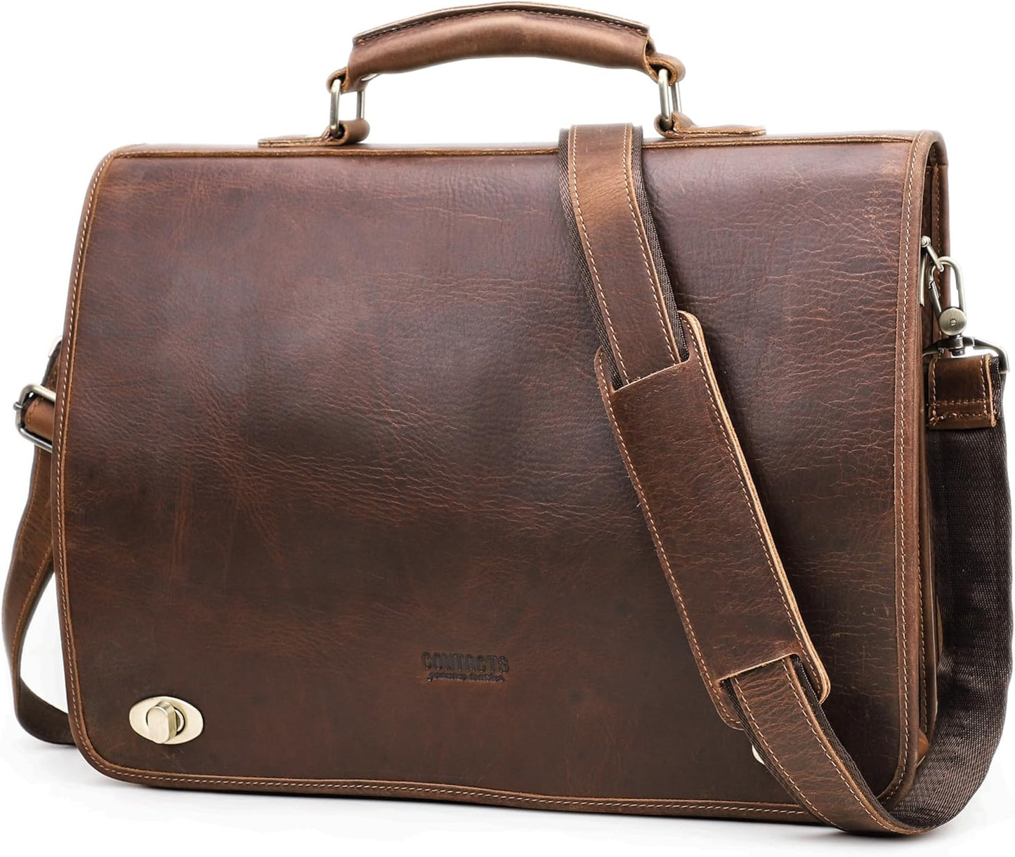 Top Grain Leather 15.4" Laptop Briefcase Crossbody Handbag, Vintage Design & Multi Pockets & Luggage Strap, Fits to 2025 MacBook Pro/Air 13.3"/14.2"/15.4"/16" & A4/A5 Paper, Coffee 15.4 Inch