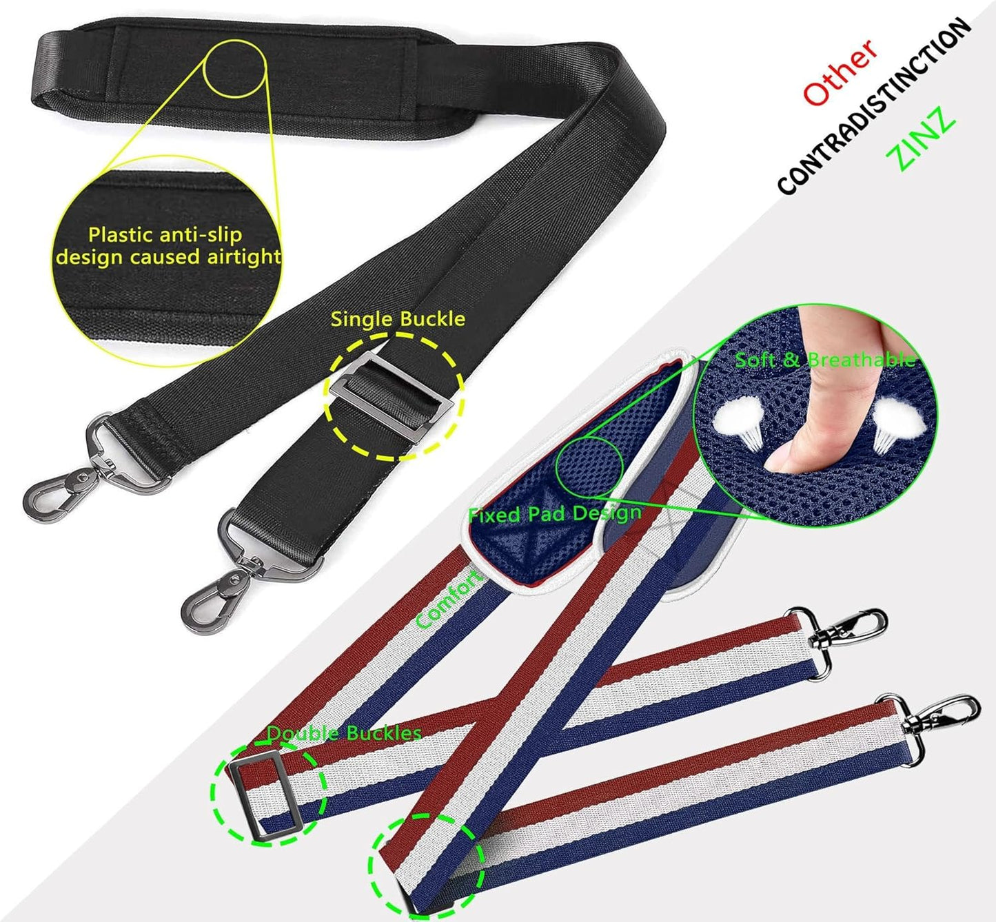 ZINZ Shoulder Strap 58" Ultra-Thick Fixed Padded and Adjustable Buckles Crossbody Strap for Briefcase Laptop Bag Luggage