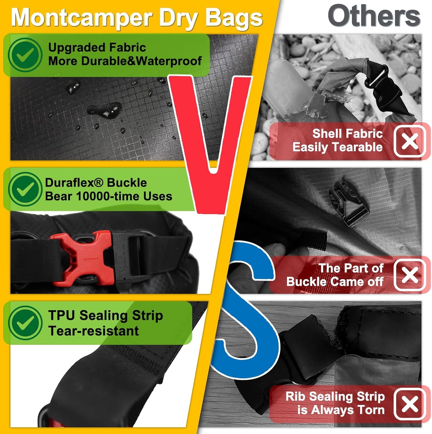 CORDURA Waterproof Dry Bag-Upgraded Tear-Resistant Roll Top Sack with Survival Whistle