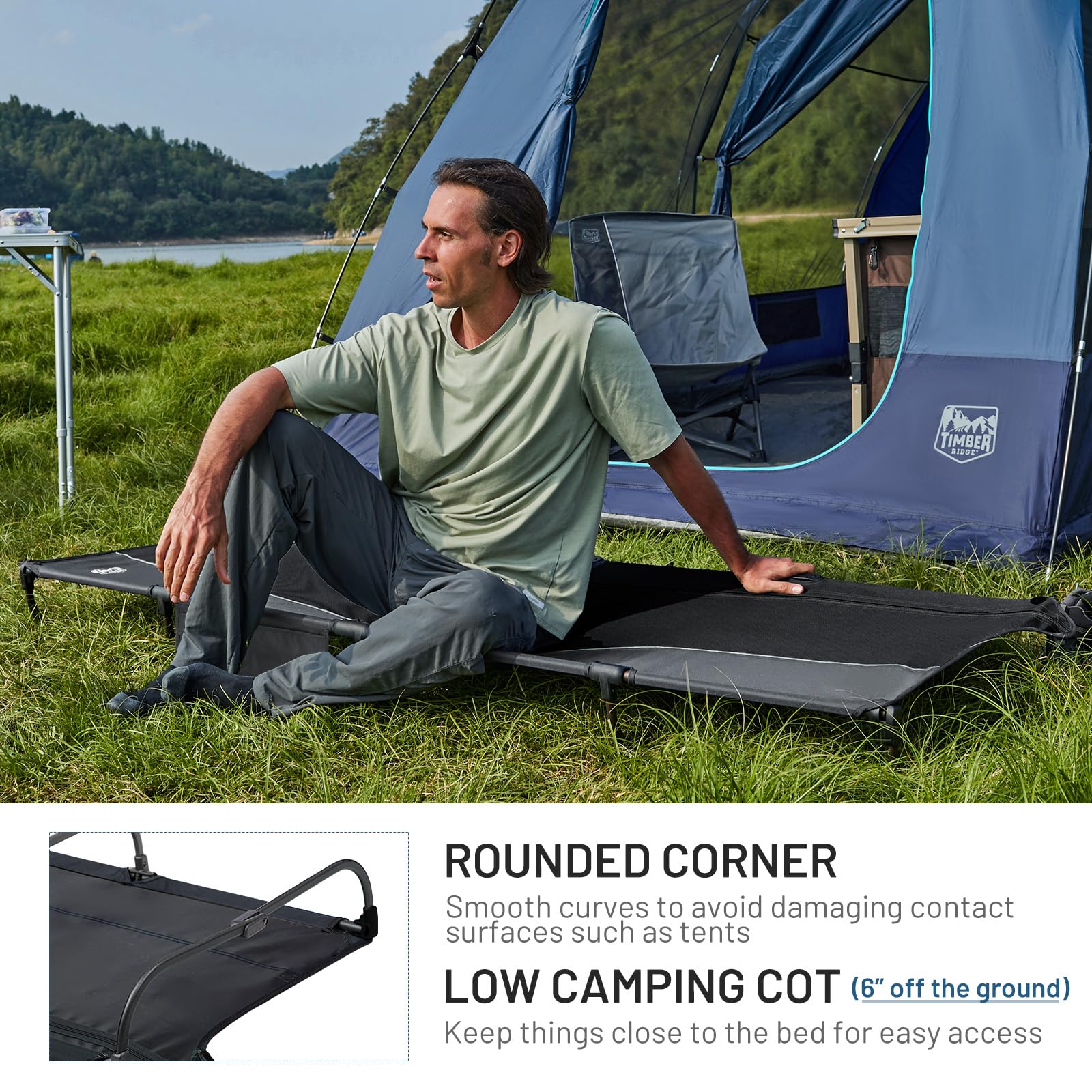 TIMBER RIDGE 20-Second Quick Set-Up Camping Cot, Aluminum Folding Cot