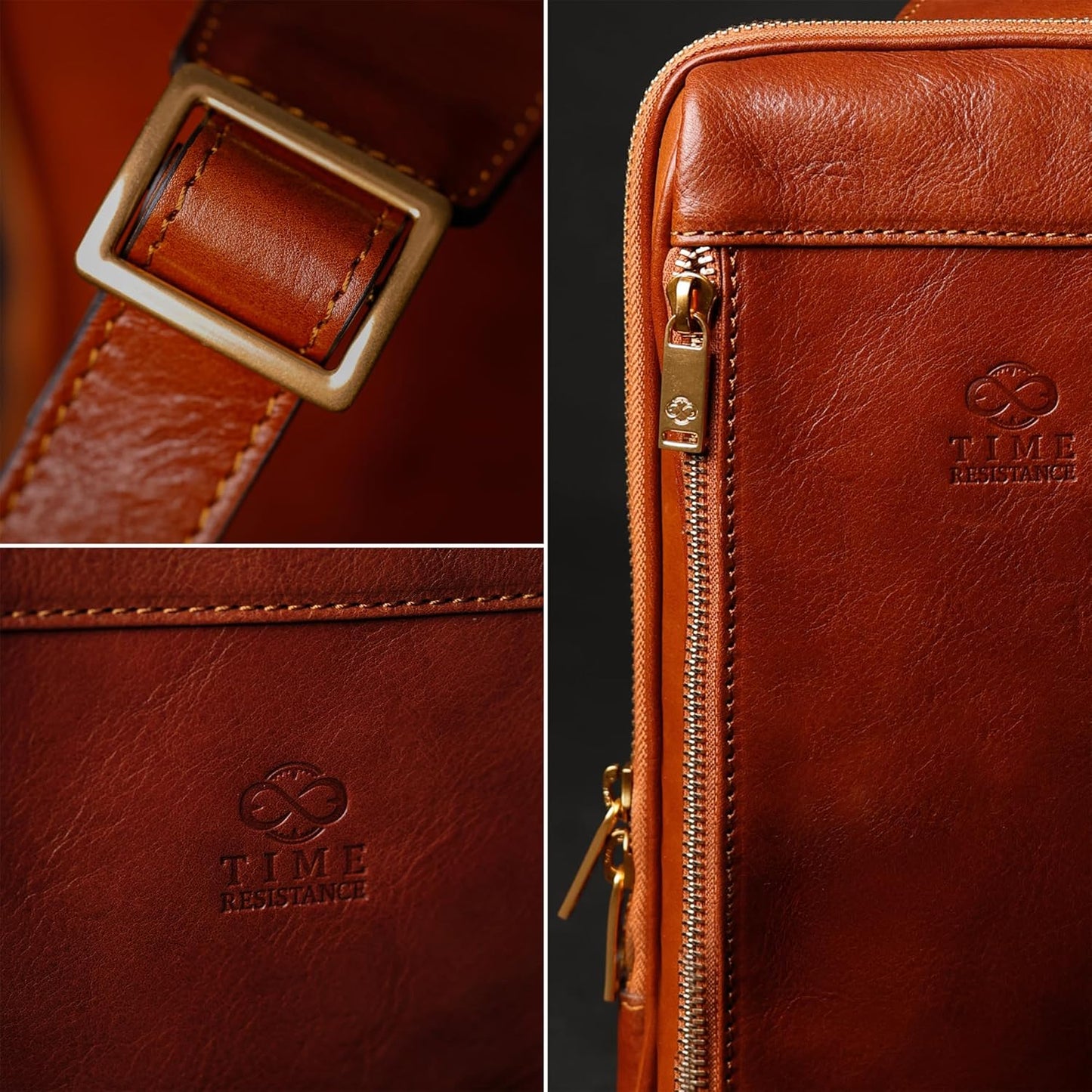 Time Resistance Leather Crossbody Bag - Brown Sling Bag - Messenger Bag for Men and Women - Handmade Shoulder Bag Backpack