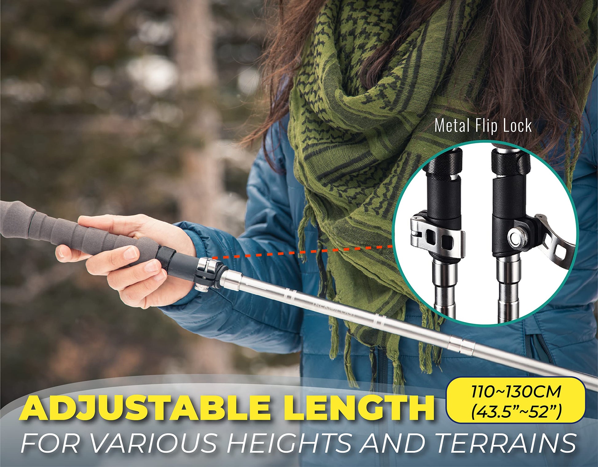 TREKOLOGY Trek-Z Cork Grip Trekking Poles – Lightweight Folding Hiking Poles, Adjustable Height