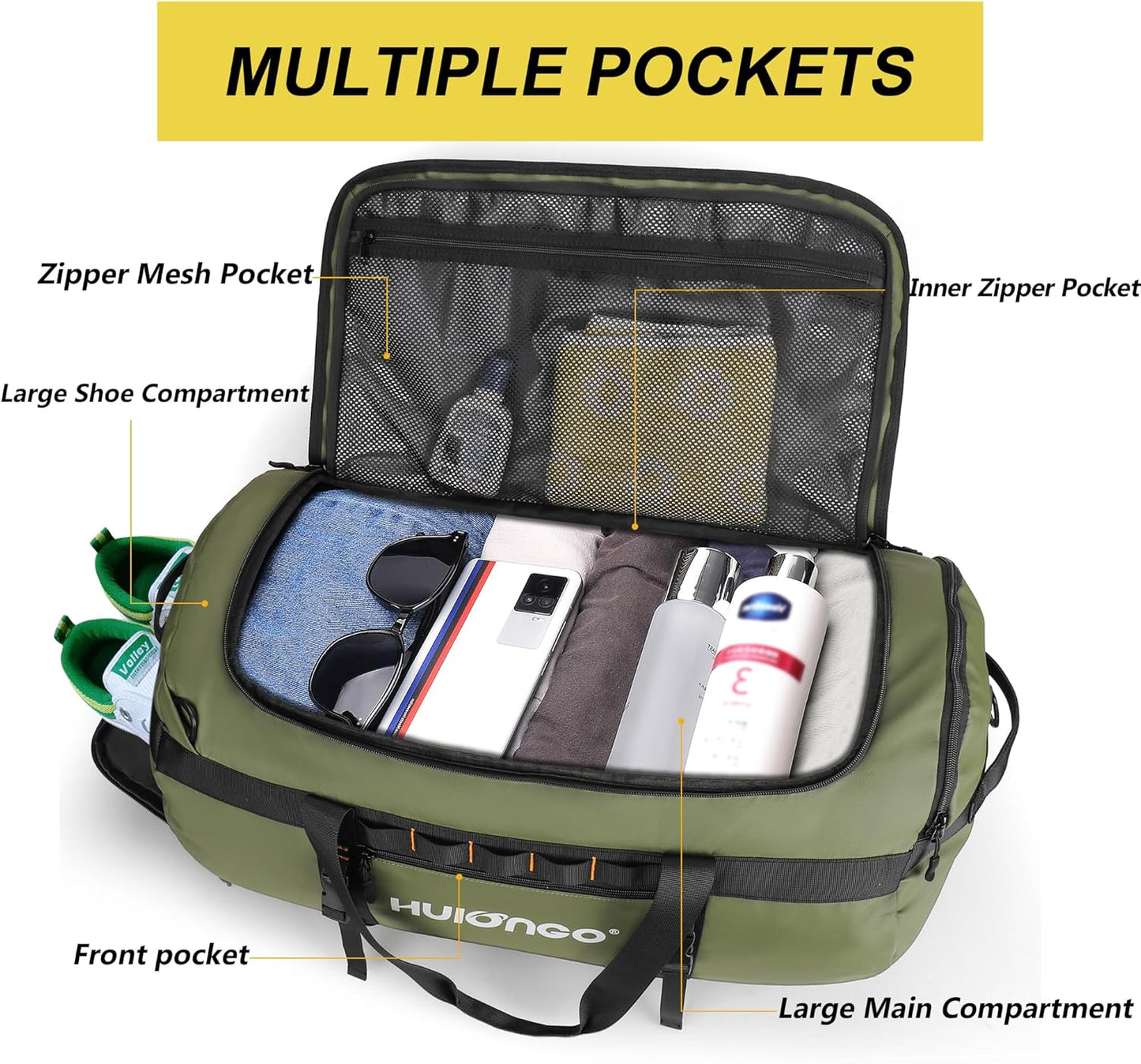 40L/60L/90L Large Waterproof Duffle Bag Backpack for Men, Mens Duffel Backpack Bags for Traveling, Heavy Duty (Green, 90l)