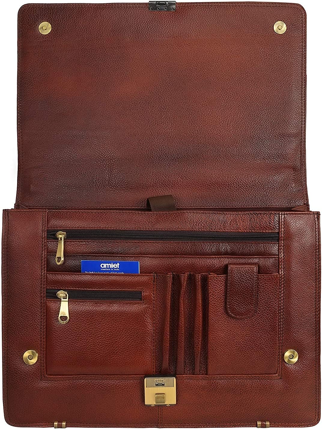 DA LV Full Grain Leather Laptop Briefcases Men Top Choice Gifts Laptop Bag Office Work 16'' Vintage Handmade Brass Hardware