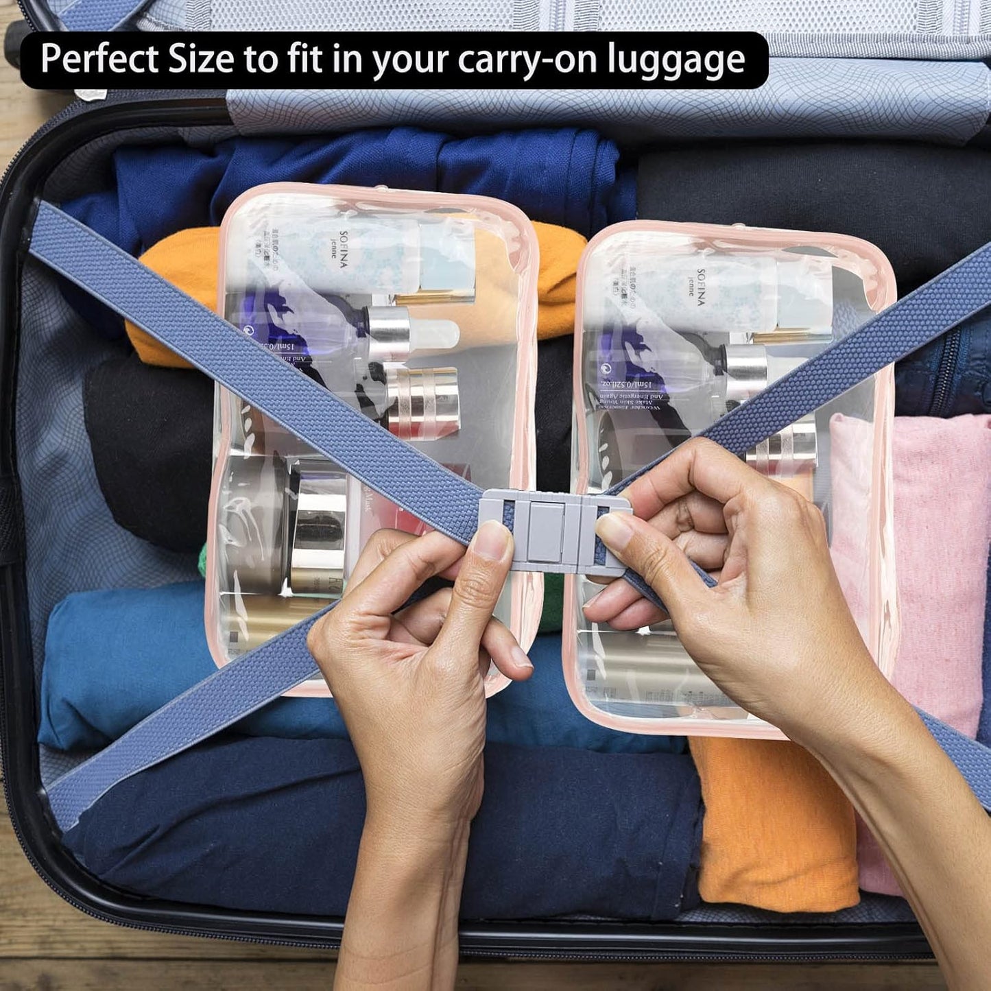 Tbestmax 20 Pack Clear Cosmetic Bags Makeup Bags Portable Waterproof Travel Toiletry Bags Organizer Peach Pink, 7.5"x 4.8"x 2.3"