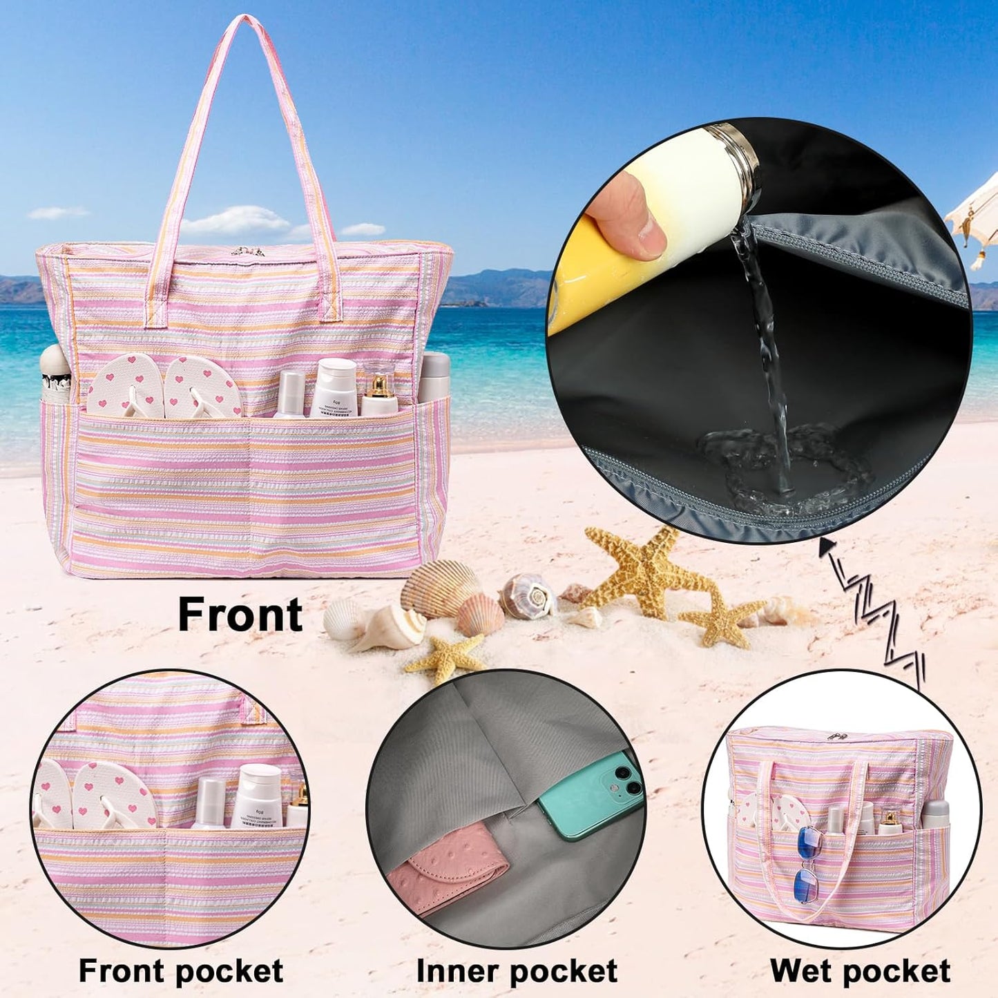 Bluboon Waterproof Beach Tote Pool Bags for Women Ladies Extra Large Carry On Bag With Wet Compartment for Weekender Travel