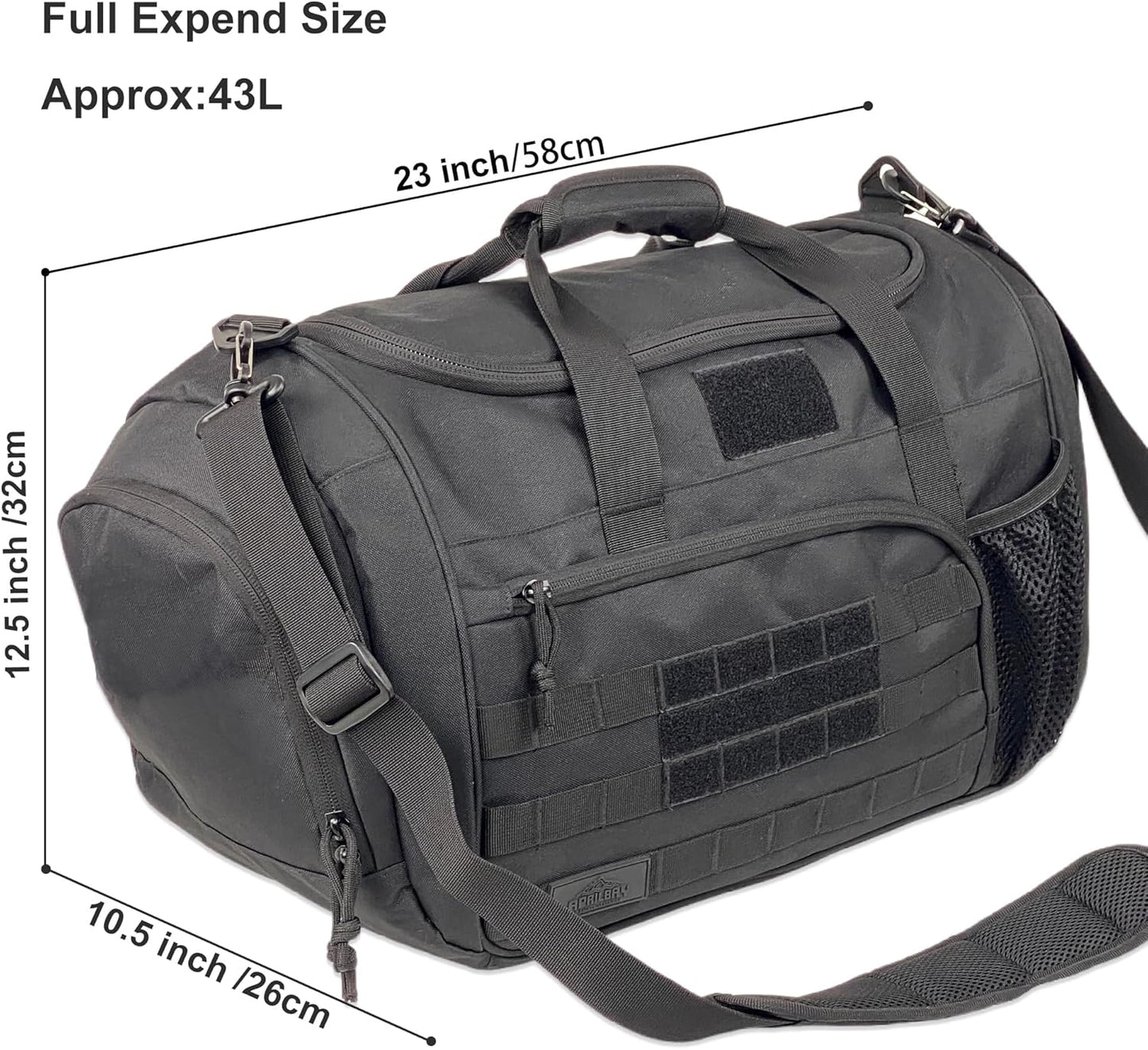 APRlLBAY 43L Large Capacity Military Duffel Bag - Tactical Gym Bag/Weekender for Men & Women (Jet Black)