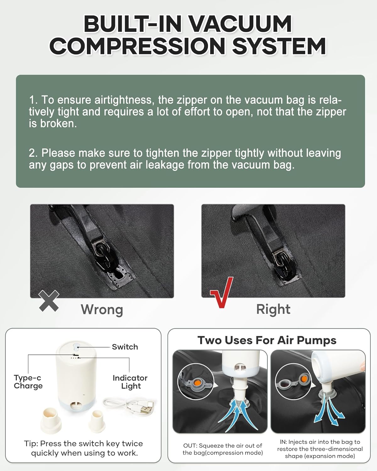 Vacuum Backpack Travel for Women Men, Travel Backpack with Vacuum System, Small Compression Backpacks Flight Approved, Travel Vacuum Bags with 14inch Laptop Compartment, Contain Pump, Green