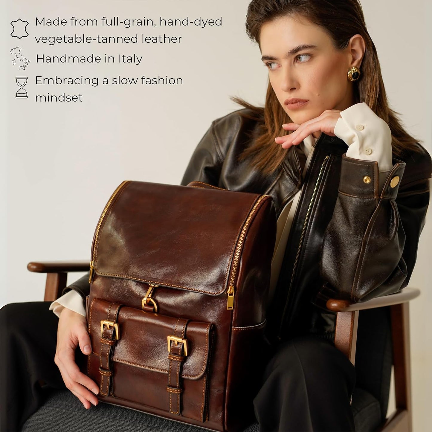 Time Resistance Leather Backpack - Laptop Travel Bag Rucksack up to 15” - Bag for Men and Women (Brown)