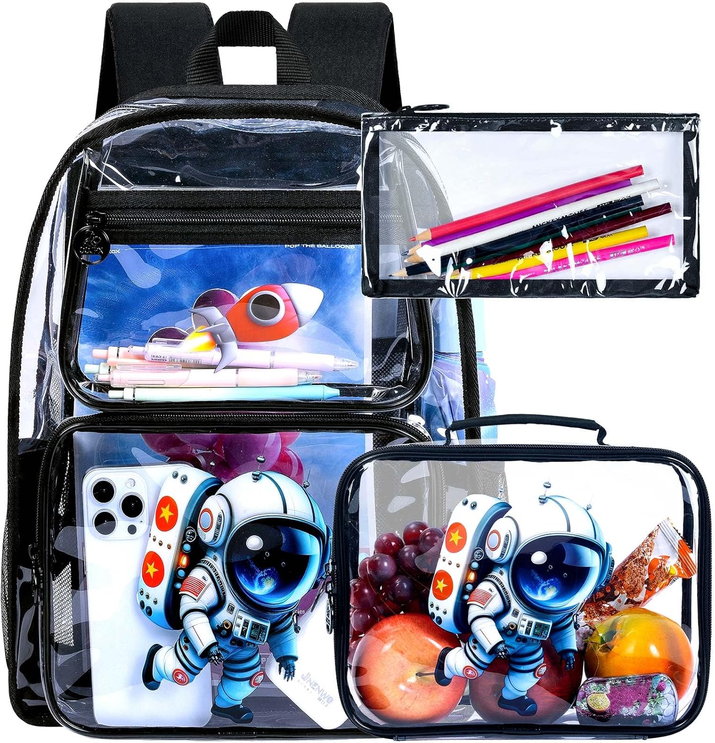 UFNDC 3PCS Clear Backpack for Girls and Boys, Unicorn Cat Transparent Bookbag, See Through School