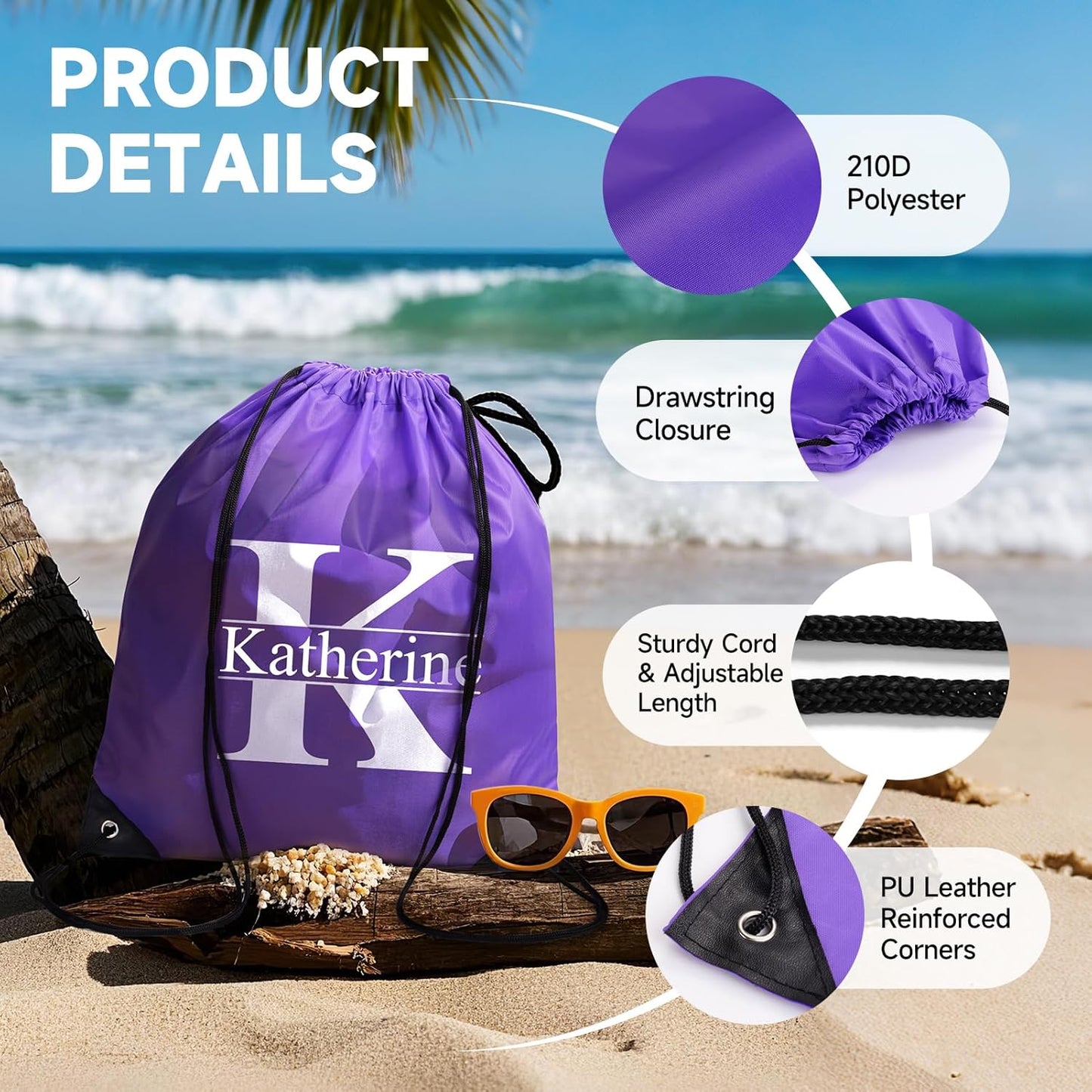 Custom Drawstring Bags With Logo, 10 Pack Personalized Text Drawstring Backpack Bulk Great for