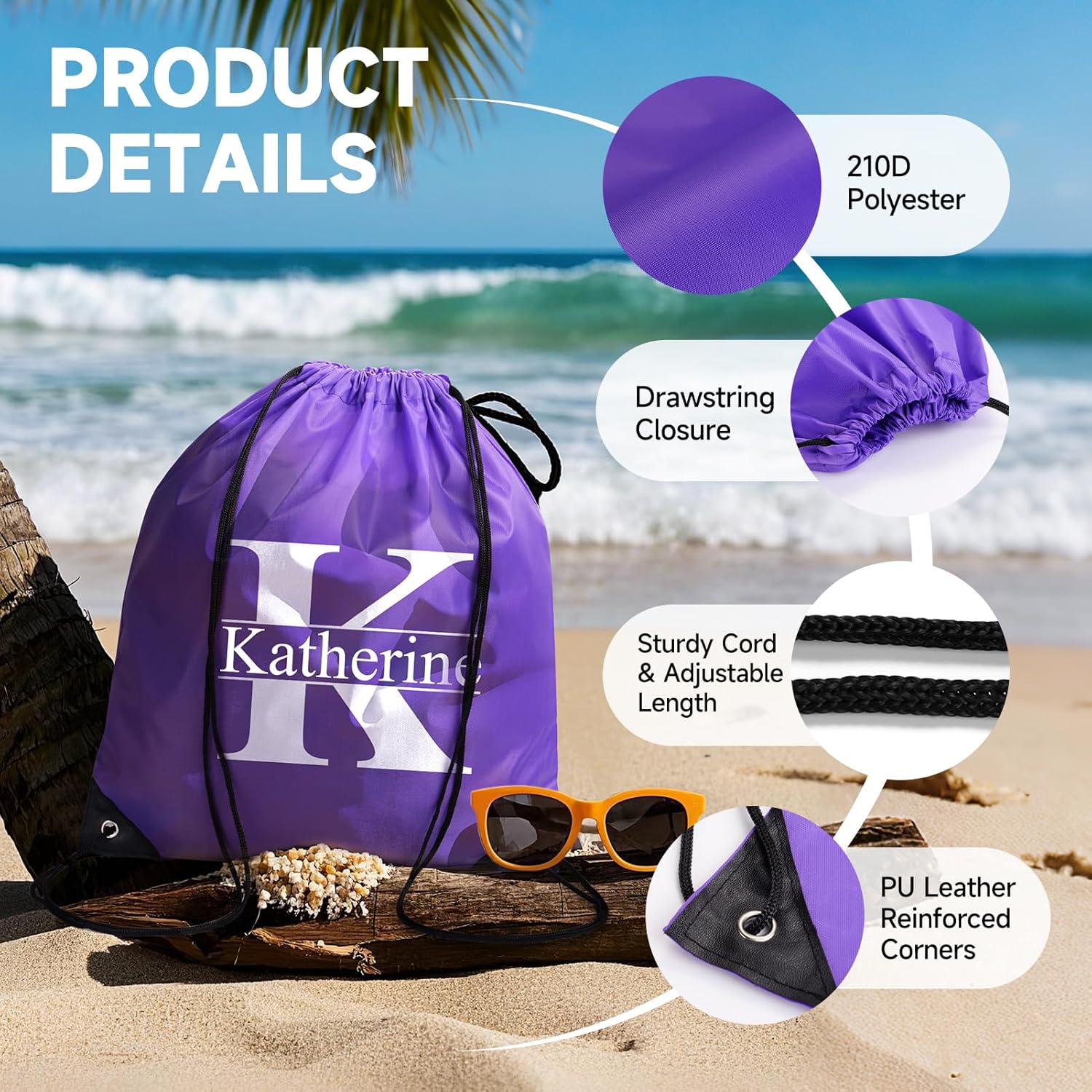 Custom Drawstring Bags With Logo, 10 Pack Personalized Text Drawstring Backpack Bulk Great for