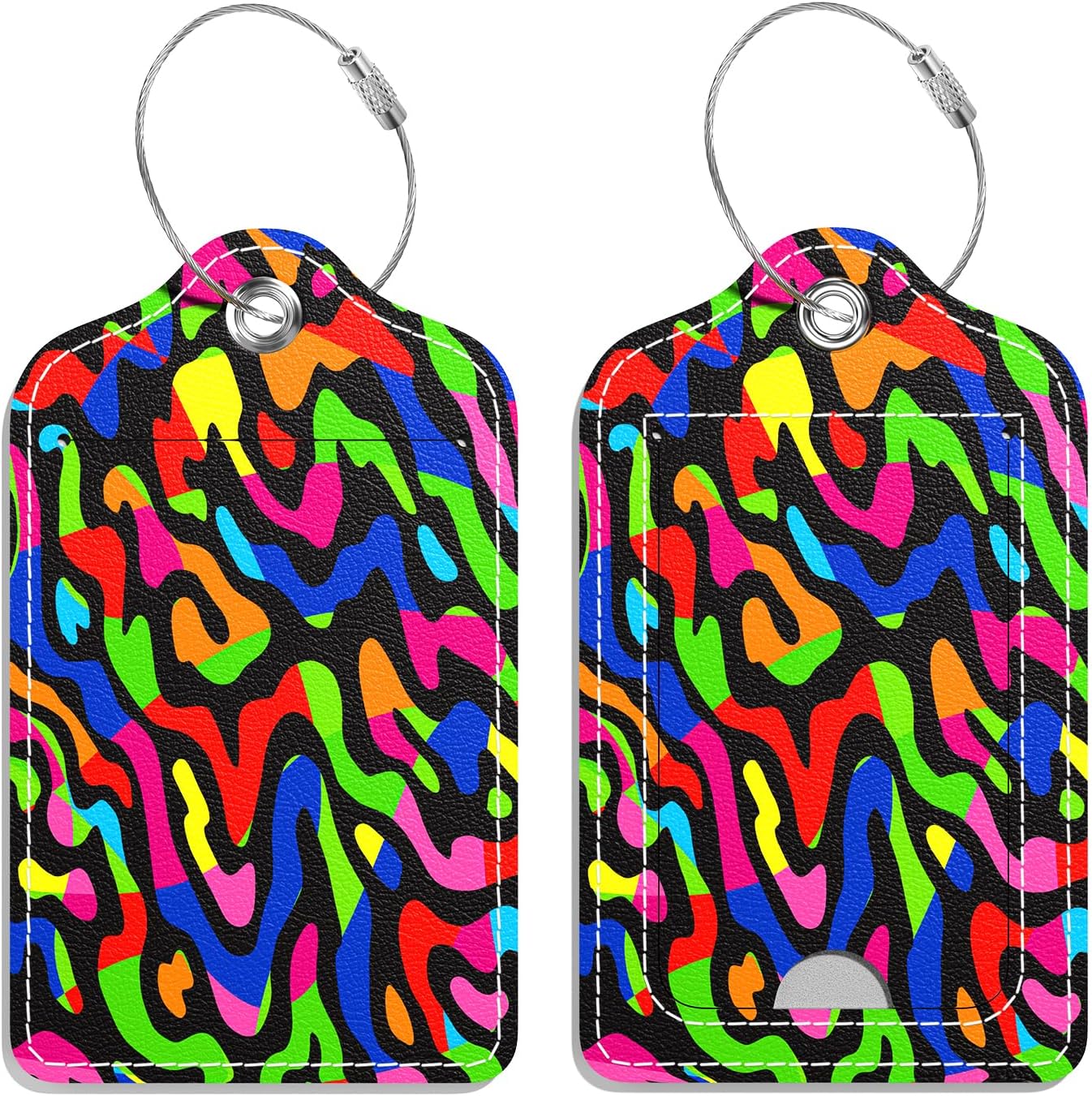 Luggage Tags for Suitcase, 2 Pack PU Leather Travel Cruise Luggage Tag with Privacy Flap, Name ID Label and Metal Loop for Women Men Girls Suitcase Baggage Bag Backpack, Colorful Stripes