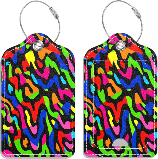 Luggage Tags for Suitcase, 2 Pack PU Leather Travel Cruise Luggage Tag with Privacy Flap, Name ID Label and Metal Loop for Women Men Girls Suitcase Baggage Bag Backpack, Colorful Stripes