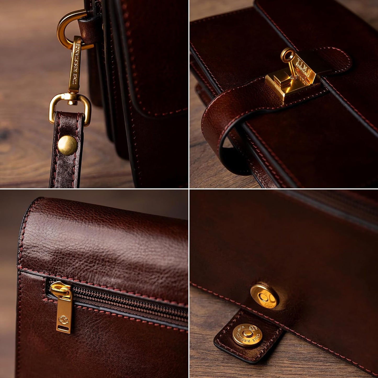 Time Resistance Leather Clutch - Men's Organizer Wrist Bag - Briefcase Handmade in Italy