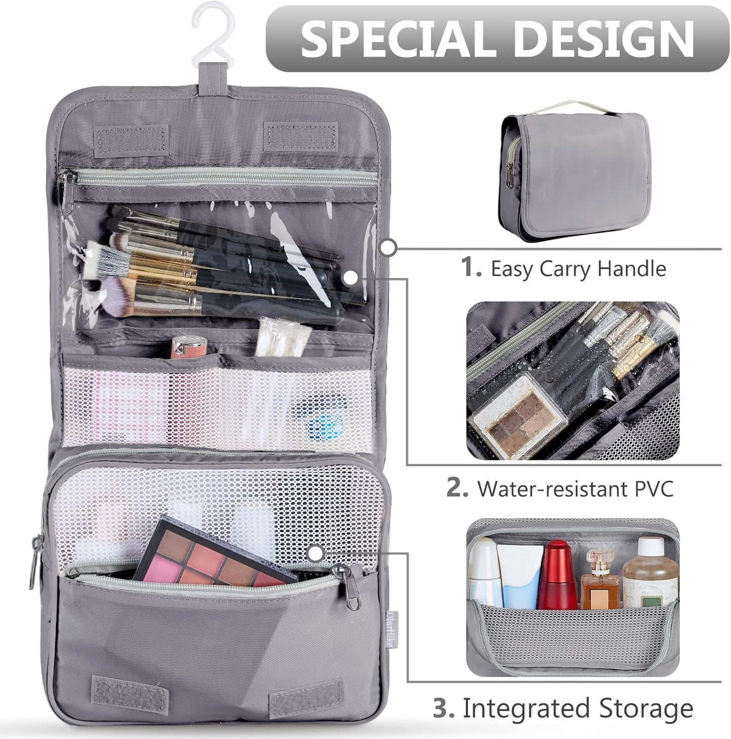 8 Set Packing Cubes for Travel, Gifts for Men,Anti-Tearing Suitcase Organizer for Luggage with Shoe & Hanging Toiletry Bag, OlarHike Vacation Accessories for Cruise, Travel Essentials for Men, Grey