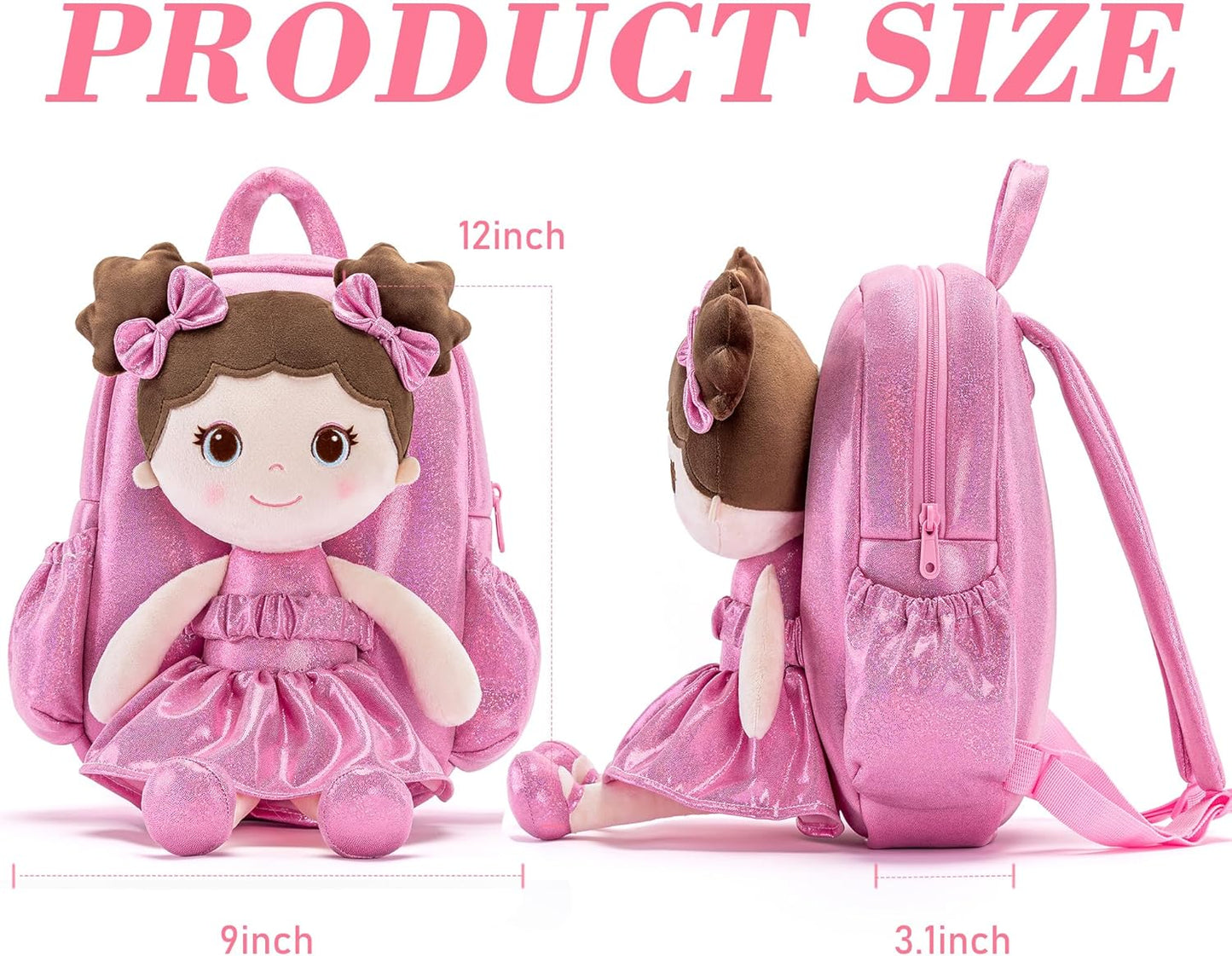 Lazada Toddler Backpack - Baby Girl Gifts Curly Fingerprints Plush Doll Dress Backpack - Fashion Girls Curly Rolled Fingerprints Series - Peach 11 Inches