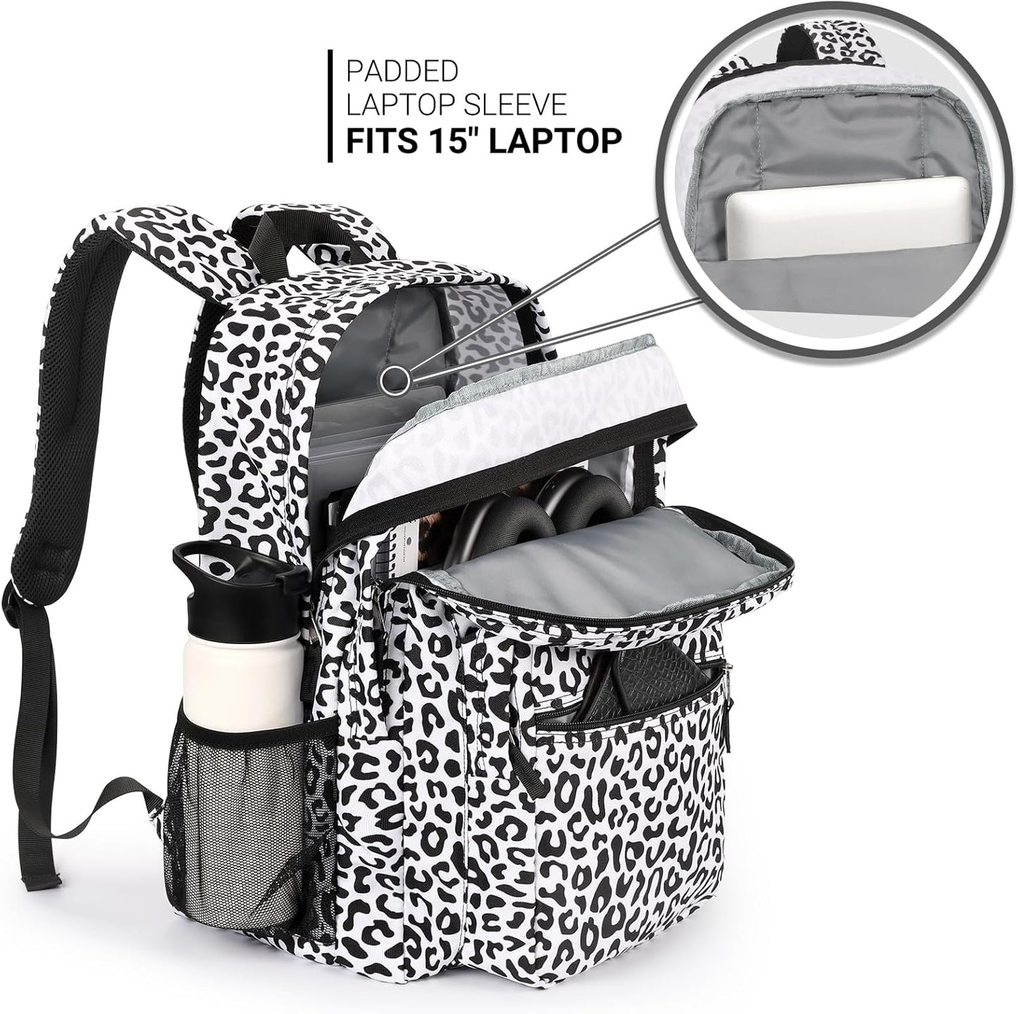 ZORFIN 26L Backpack for College, and Travel: Water Resistant Bookbag - Snow Leopard