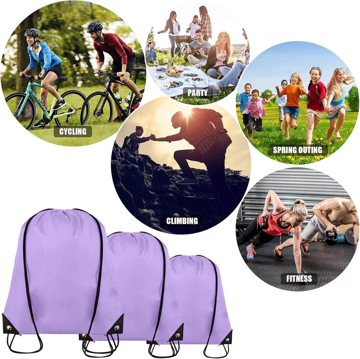 60 Pieces Drawstring Backpack Bulk Cinch Sackpack Ployster Drawstring Bags for Gym Party Trip(Lavender)