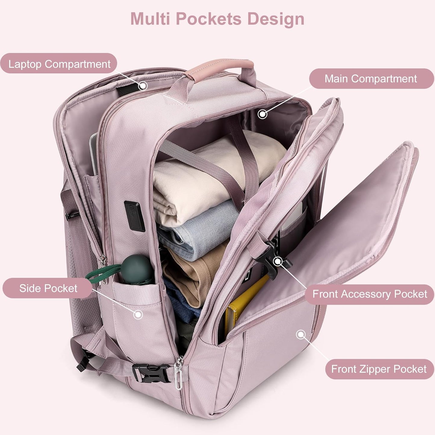 PIJUSHI Travel Backpack for Women Expandable Carry on Luggage Backpack Airline Approved Personal Item Laptop Bag(PE034 Light Purple)