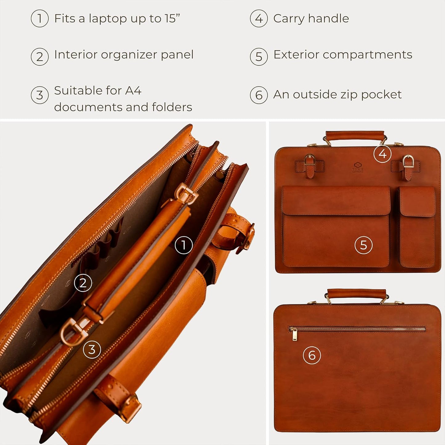 Time Resistance Leather Briefcase - Classy Bag for Men - Business and Vintage Briefcase Made in Italy
