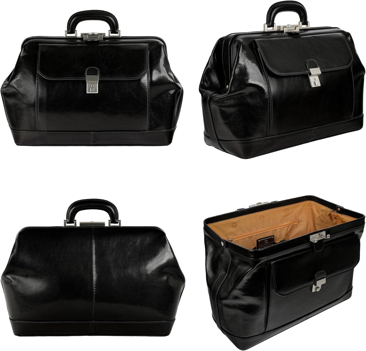 Time Resistance Leather Doctor Bag - Top Handle Bag - Medical Briefcase - Gladstone Handbag