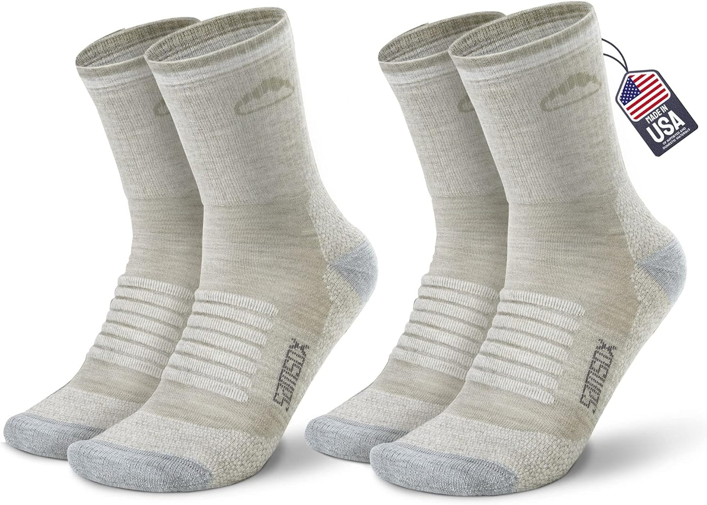 2 Pack Merino Wool Hiking Socks, Made in USA, Moisture Wicking Cushion Socks for Men & Women