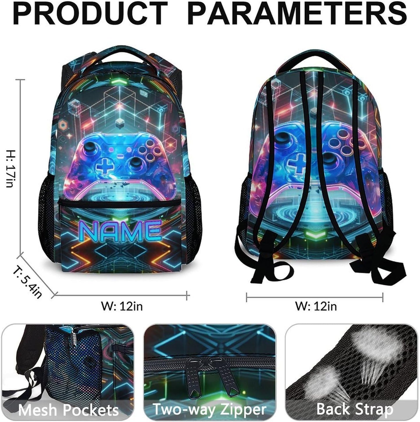 Kids Backpacks for Boys, 17" Back to School Gifts for Kids Children 8-12, Personalized Game Bookbag Supplies with Pockets for Preschool Elementary, Custom School Backpacks for Gaming Lovers