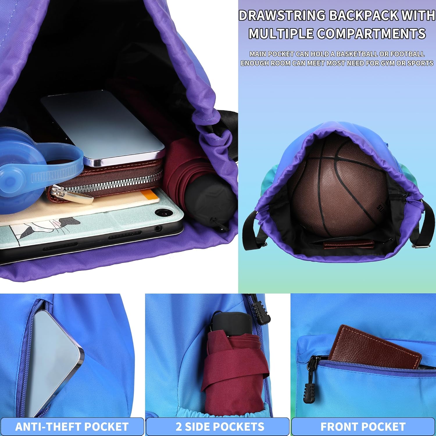 Drawstring Backpack for Women Drawstring Gym Bag Water Resistant Small Cinch Sack Pull String