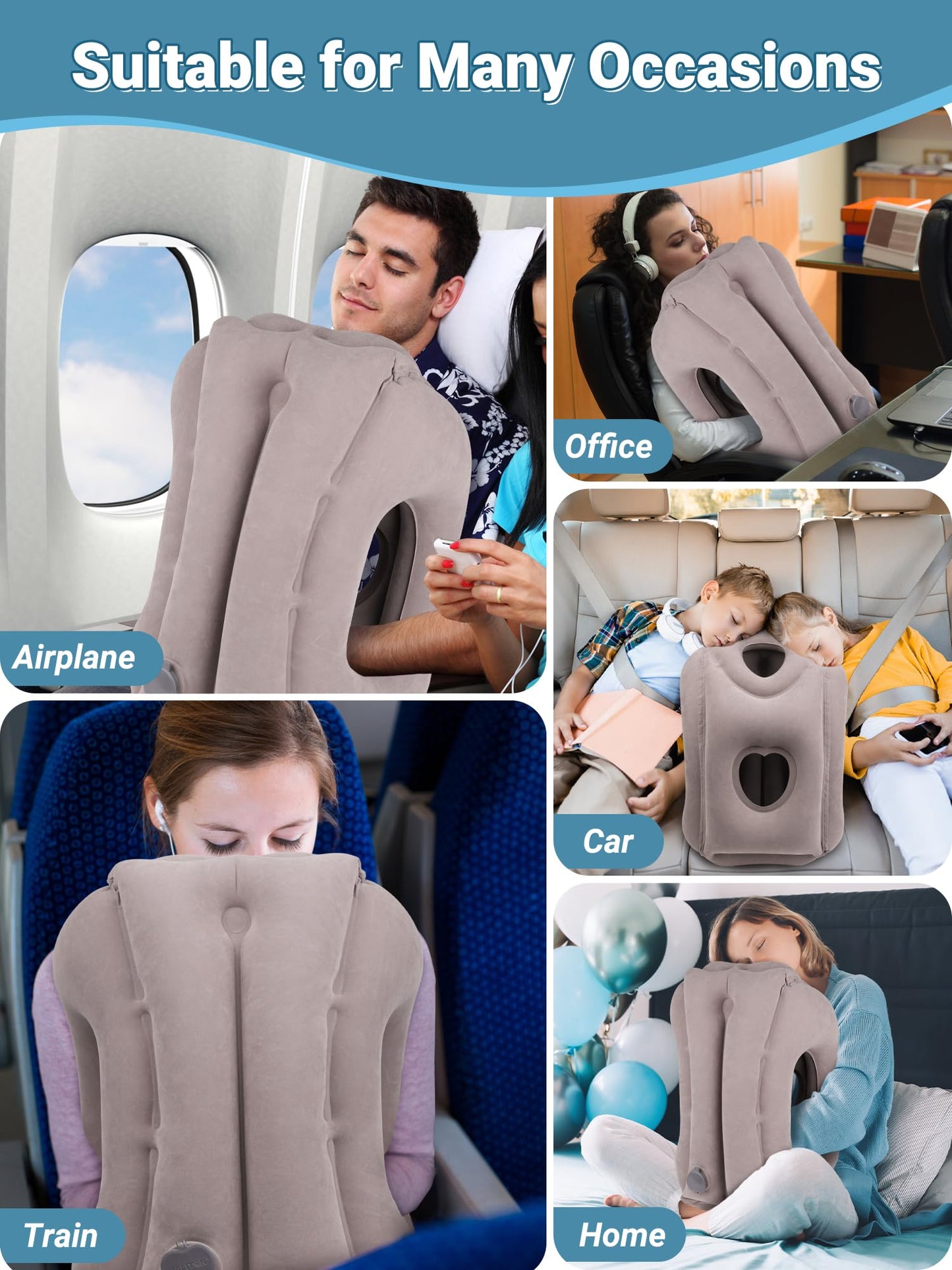 Maliton Inflatable Travel Pillow for Airplane Comfortable Sleeping, (Grey)