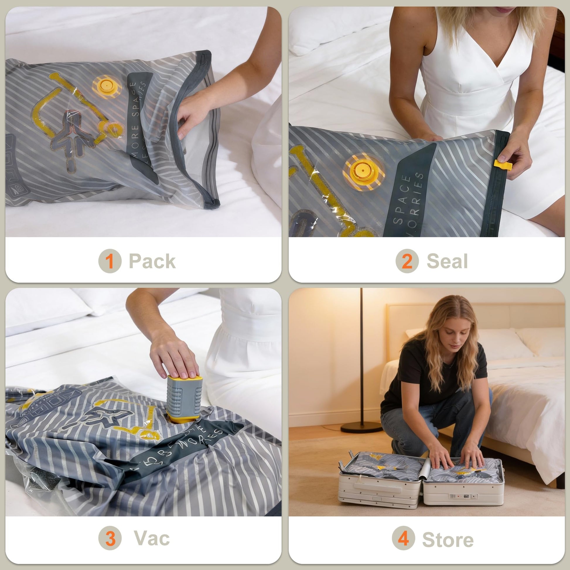 15-Pack Vacuum Bags for Travel with Wireless Rechargeable Pump | Carry-on Size Compression Packing