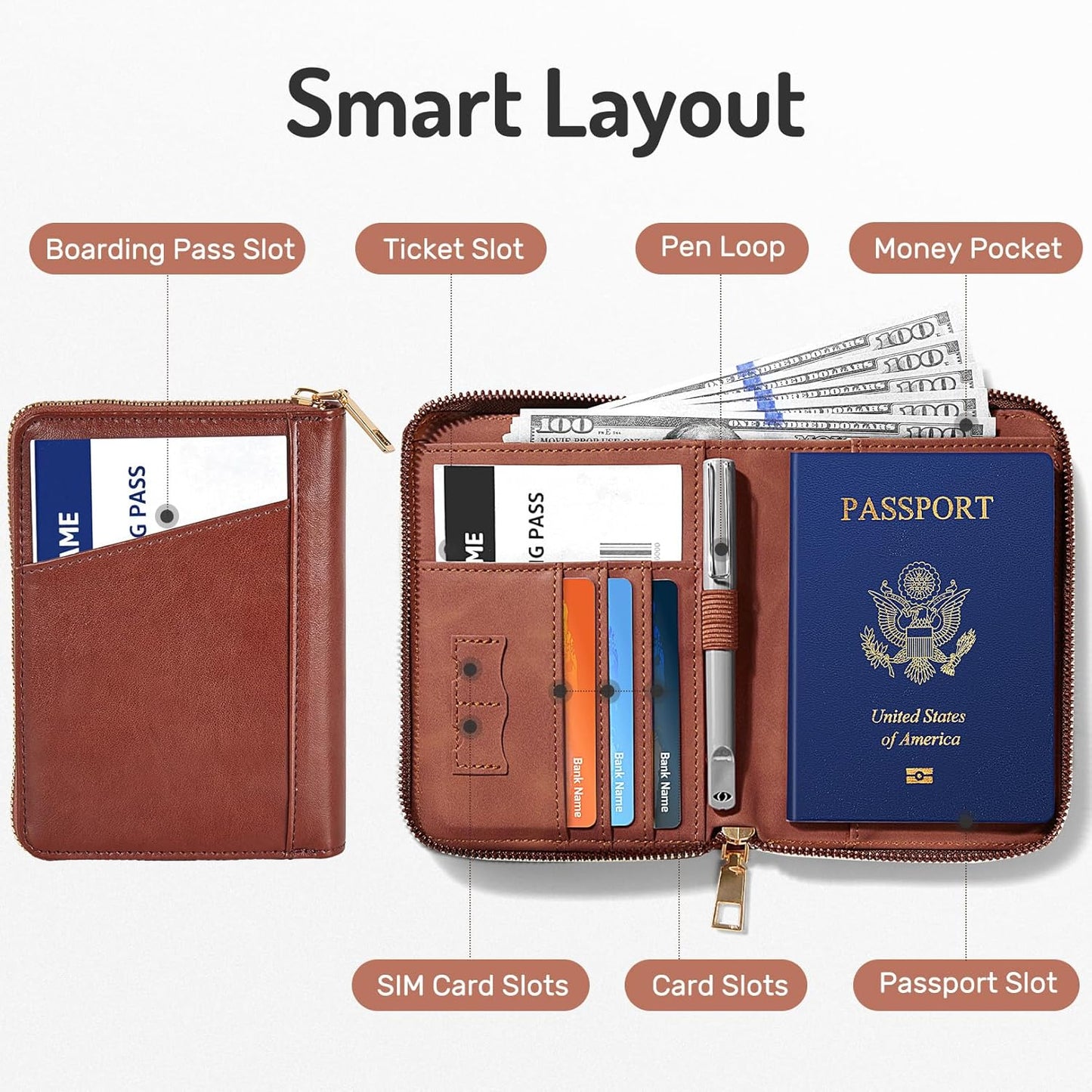 Forvencer Passport Holder Cover with Safe Zipper Closure, Premium Passport Wallet for Travel, Sleek RFID Blocking Card Case, Waterproof Travel Accessories for Men, Grey
