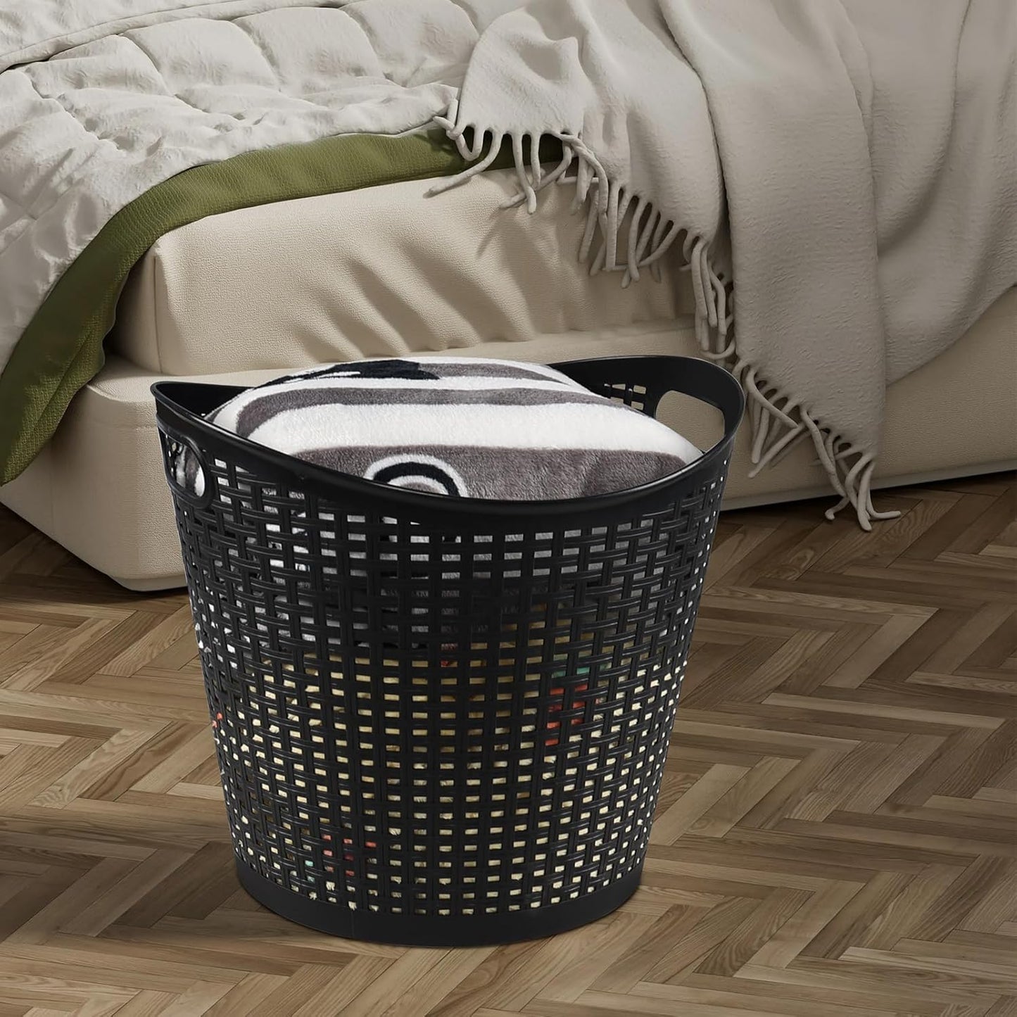 Obstnny 6-Pack Plastic Laundry Hamper Storage Basket, 30 L Dirty Clothes Hamper, Black