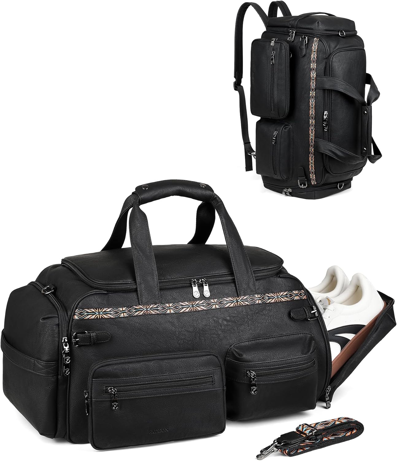 FADEON Duffle Bag for Women, Large Convertible Carry on Overnight Backpack, Designer Leather Mens Weekend Bags for Travel