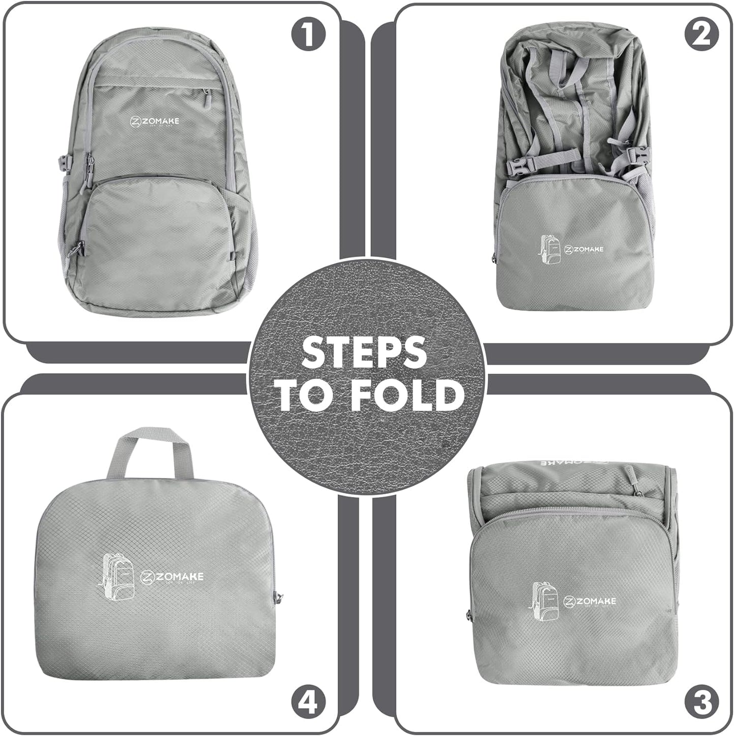 ZOMAKE Lightweight Packable Backpack 30L, Foldable Hiking Backpacks Water Resistant Compact Folding Daypack for Travel(Sliver Grey)
