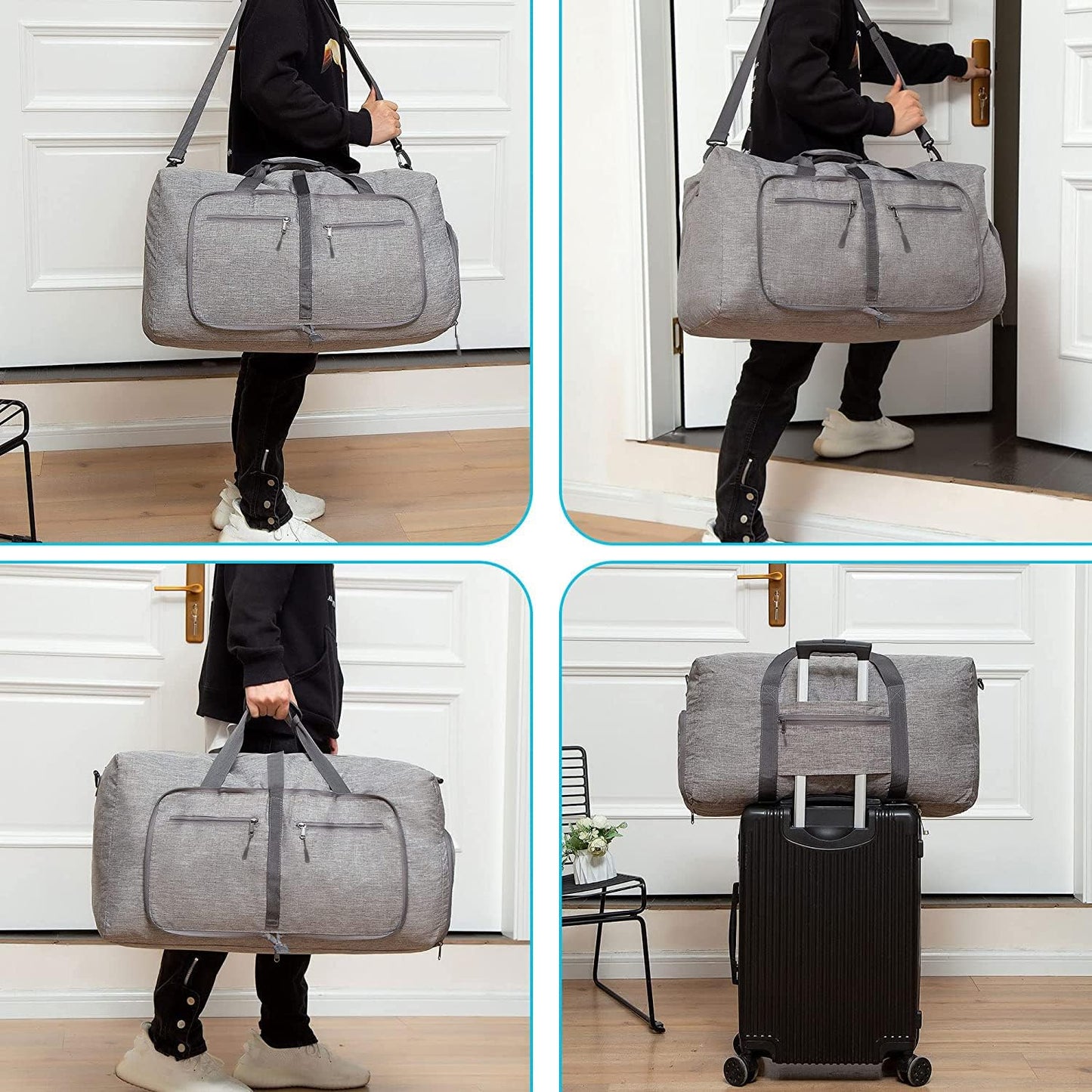 Vomgomfom 65L/85L/115L Foldable Travel Duffle Bag, Lightweight Checked Luggage with Shoe Compartment, Water-Resistant Weekender Overnight Bag for Men & Women