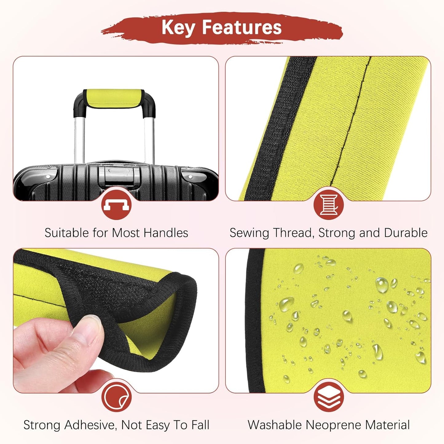 Luggage Handle Wrap [4PCS] - Neoprene Luggage Identifiers Use for Suitcases & Carry on & Travel Accessories - [Yellow-6IN/15CM] Comfort Grip Handle Cover
