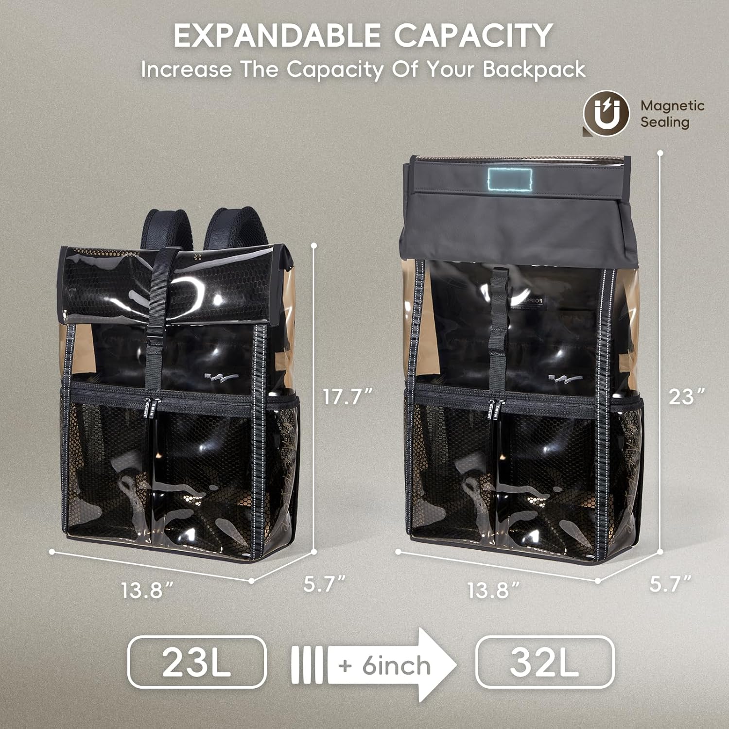 Clear Backpack Heavy Duty Adults 18L Rolltop Backpack Transparent TSA Approved for Travel