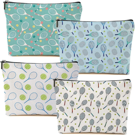 4 PCs Inspirational Makeup Bag - Tennis Accessories Gift Cosmetic Bag Toiletry Bag, Player Graduation Birthday Gifts for Women Girls, Tennis Lovers Sister Team