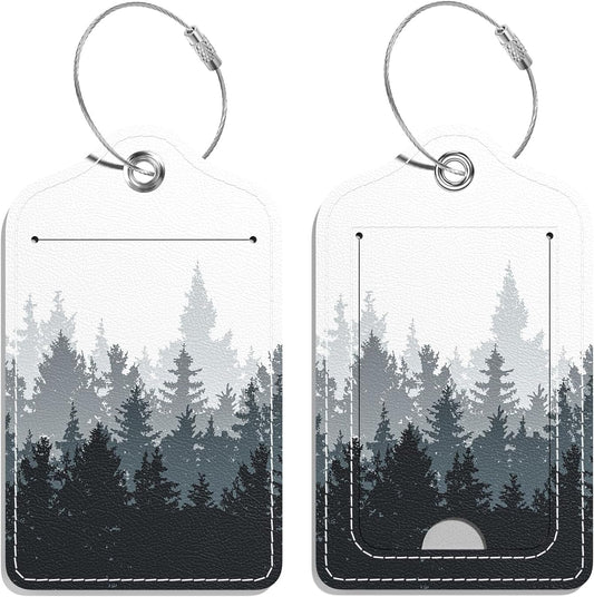 Luggage Tags for Suitcase, 2 Pack PU Leather Travel Cruise Luggage Tag with Privacy Flap, Name ID Label and Metal Loop for Women Men Girls Suitcase Baggage Bag Backpack, Ink Forest