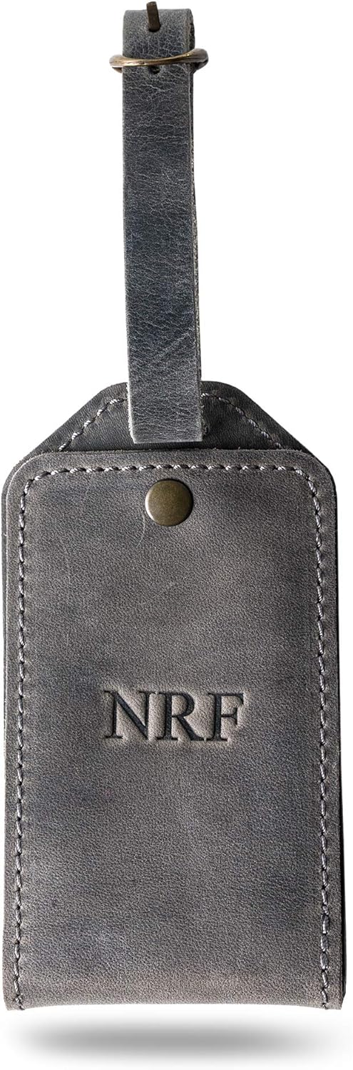PEGAI Personalized Leather Luggage Tags for Suitcases | Handmade Travel Essentials Luggage Tag- Secure With Snap Closure and Easy Attachment to Suitcase, Travel Backpack, Handbag | Bond (Rock)