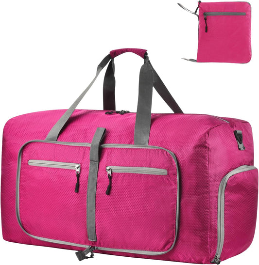 Dimayar Travel Duffle Bag for Men Women - Foldable Duffel Bag with Shoes Compartment - Overnight Bags Waterproof & Tear Resistant(115L,Fuchsine)