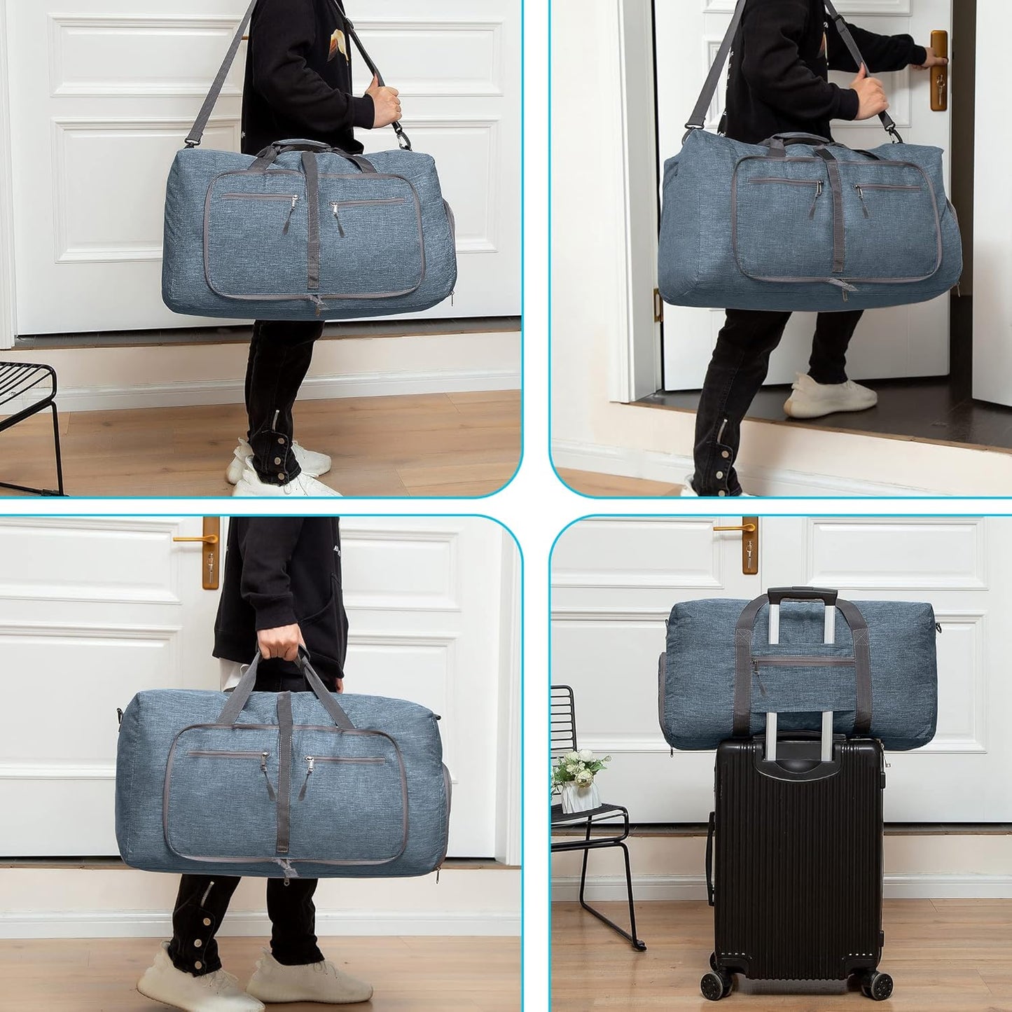 Vomgomfom 65L/85L/115L Foldable Travel Duffle Bag, Lightweight Checked Luggage with Shoe