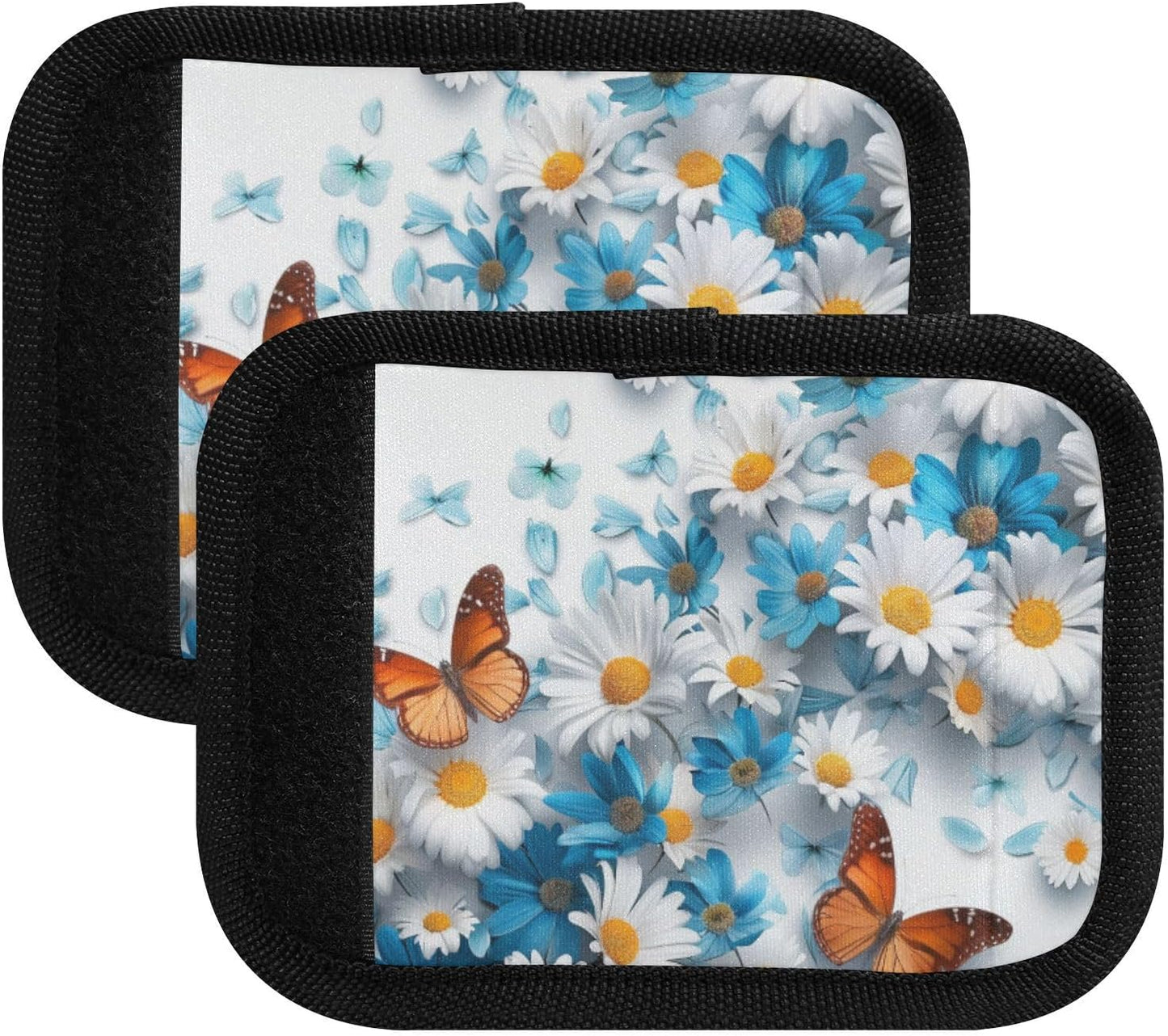 4Pcs Luggage Handle Wrap Suitcase Identifier Handle Covers Tags Soft Travel Bags Luggage Handle Gripper Accessories for Airplane Flying White Daisy and Butterflies